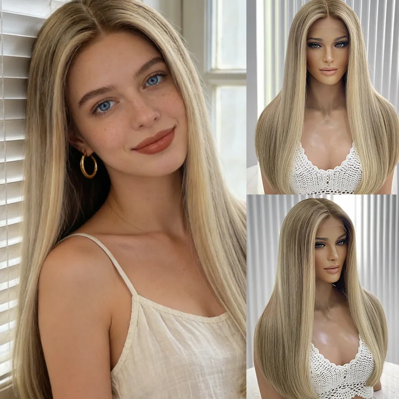 

Super natural glue-free blonde Brown highlights raw Futura hair 13x4 HD lace front wig Glueless Honey Ash Colored Lace Wig Girls