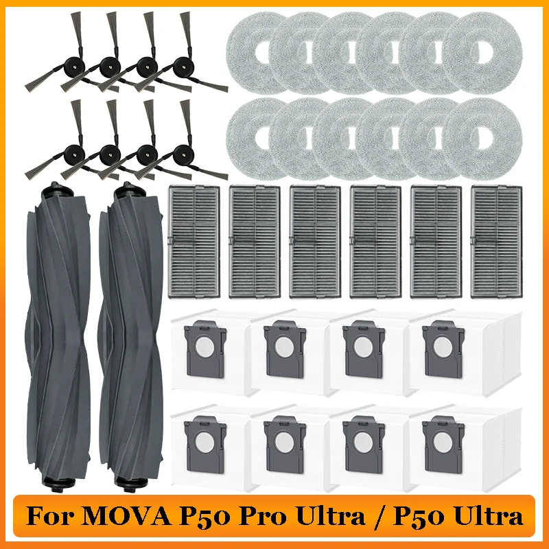 

For Mova P50 Pro Ultra / P50 Ultra , Mova P10 Pro Ultra Robot Vacuum Cleaner Tricut Brush Mop Cloth Dust Bag Filter Accessories