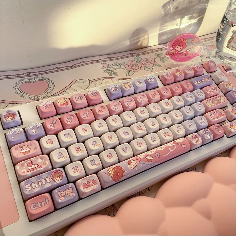 مجموعة غطاء لوحة مفاتيح أنيمي لطيف ، بطاقة كابتور ، موضوع ساكورا ، أغطية مفاتيح Pbt ، ملف شخصي ، مفتاح ، مخصص