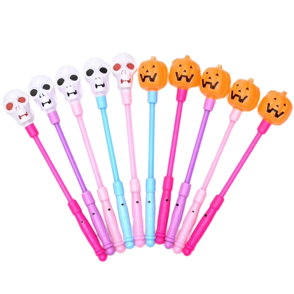 

10 Pcs Luminous Shaking Sticks Glowing Pumpkin Halloween Skull LED Light Festive Party Accessories for Kids cosplay DJs Clubs