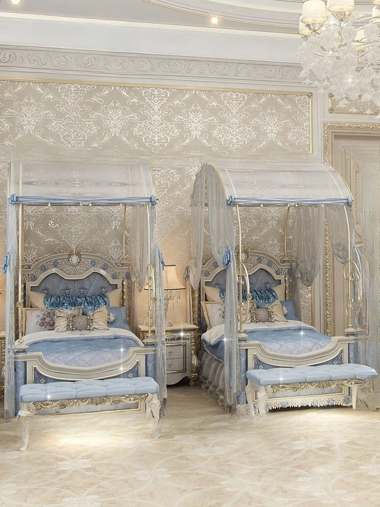 Tempat tidur putri mewah bergaya neoklasik dari kayu solid, impian anak perempuan, ukuran 1,5 meter
