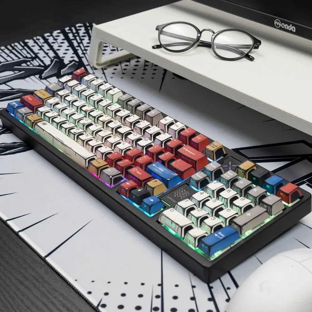 

Light Transmission Side-word Manga Theme Keycaps PBT Sublimation Cherry Height Office Gaming For 61 87 108 Mechanical Keyboard