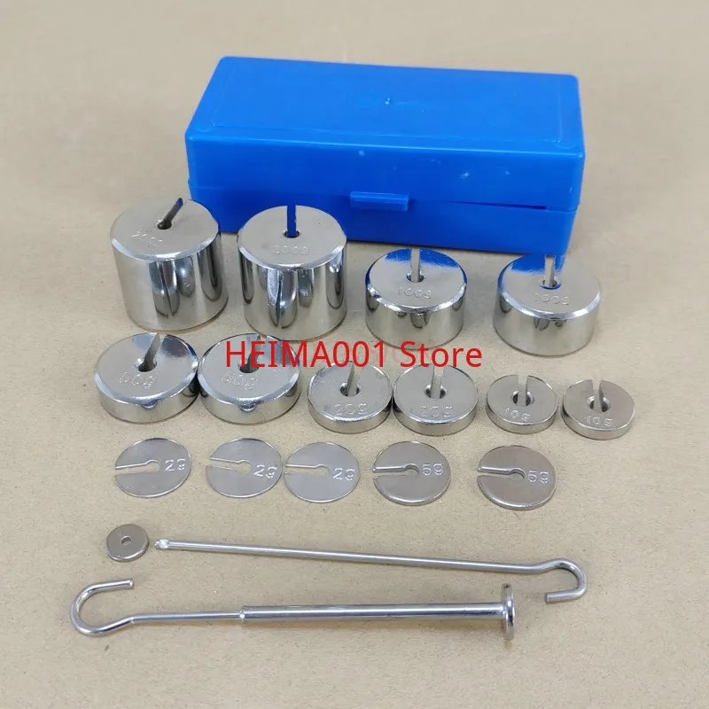 17Pcs/Set 2g-200g Balance Weights Case Metal Slotted Weight Set Scale Balance Calibration with Hanger Case Physics Experiment