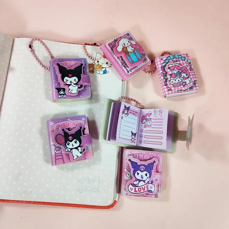 2Pcs Sanrio Notebook Keychain Cute Kuromi Melody Cinnamoroll Anime Portable Small Notebook Keychain Portable Notepad