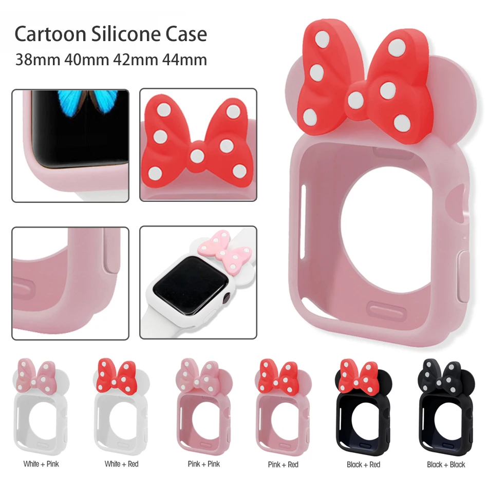 Silicone Protective Cover For Apple Watch 7 6 5 4 41 45mm 40 44 Girls Cute Bumper For iWatch Series Se Women CartoonCase 38 42MM