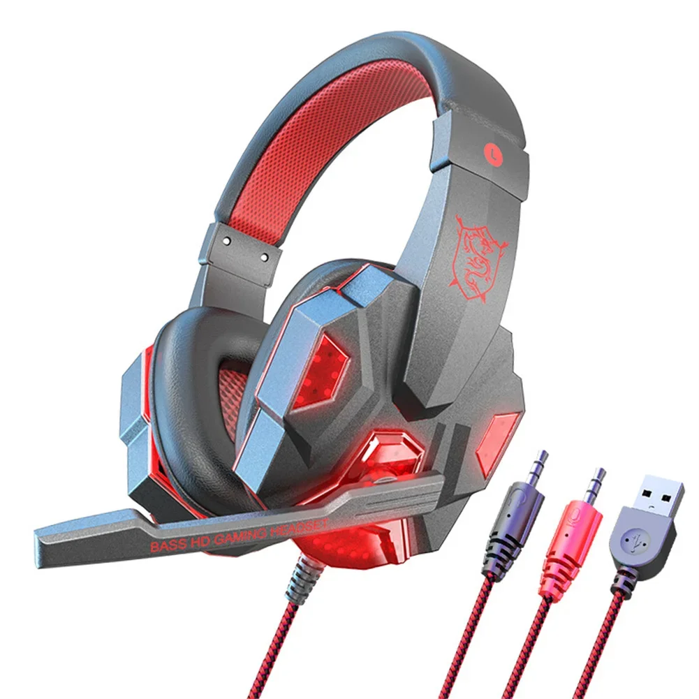 

Wired Headset Noise Canceling Stereo Headphones Over Ear Headphones With Cool LED Lighting For Cell Phone Gaming Compute