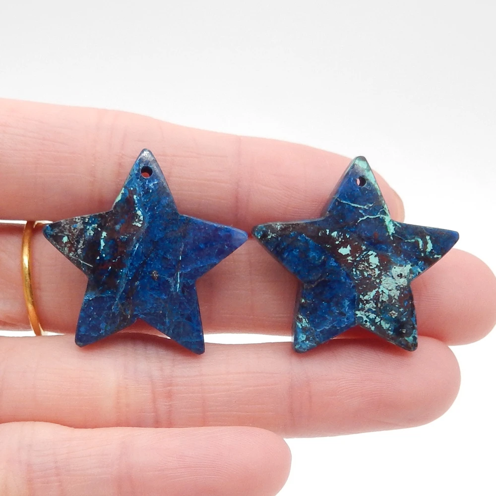 Natural Chrysocolla Star Shape Carving Earrings for Women, Gemstone Earrings Beads for Jewelry Making