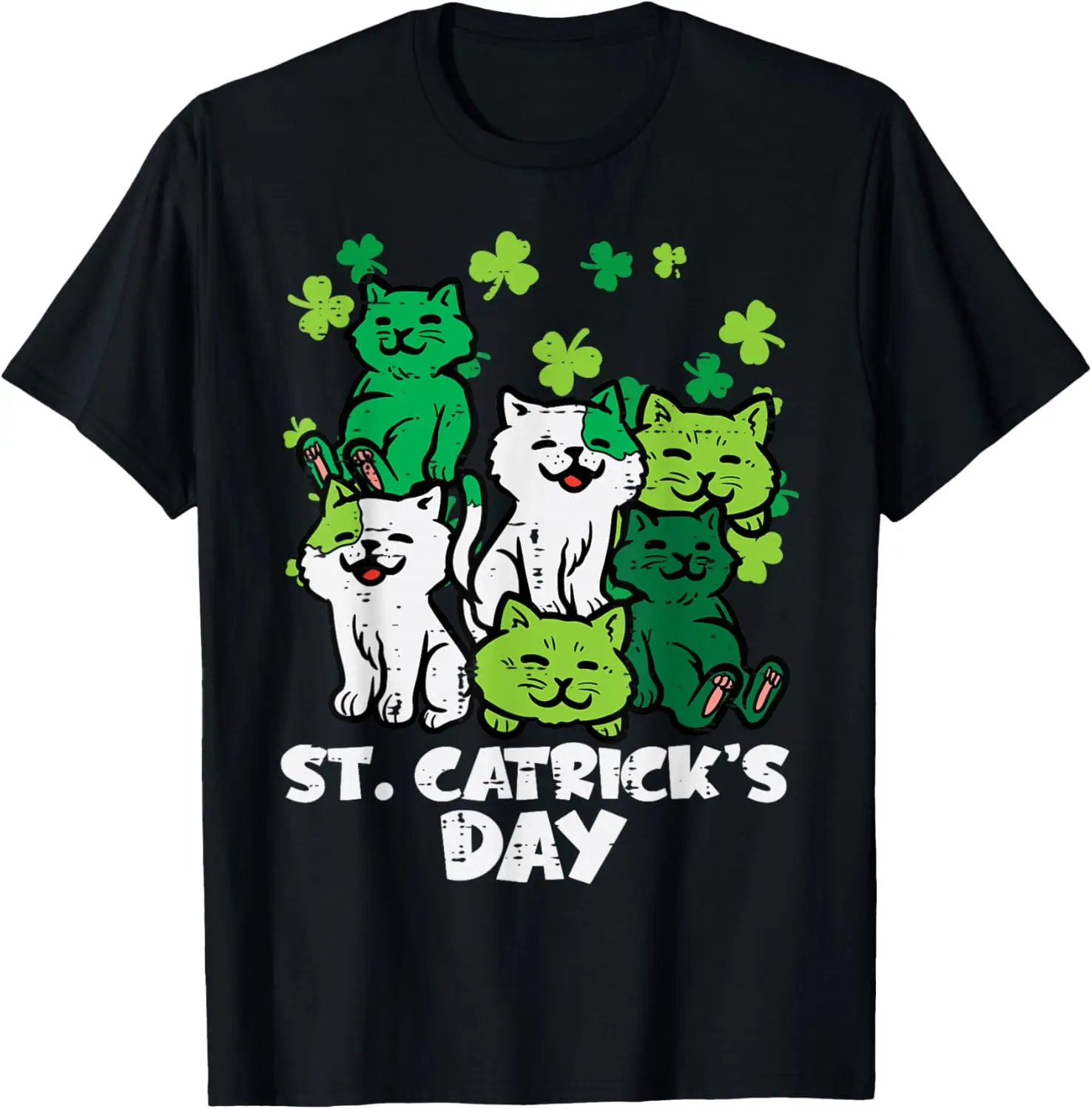 

St Catricks Day Cats Print Graphic Tee Men Women Casual Short Sleeve T-Shirt