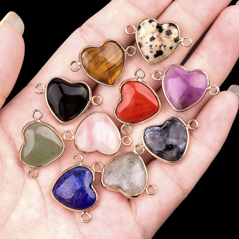 1/2/3/5pcs Gold silver Edge Metal Heart Stone Pendant Natural Howlite Agate Quartzs Heart Connector Charms for Jewelry Making