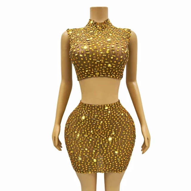 Gold rhinestone skirt hotsell