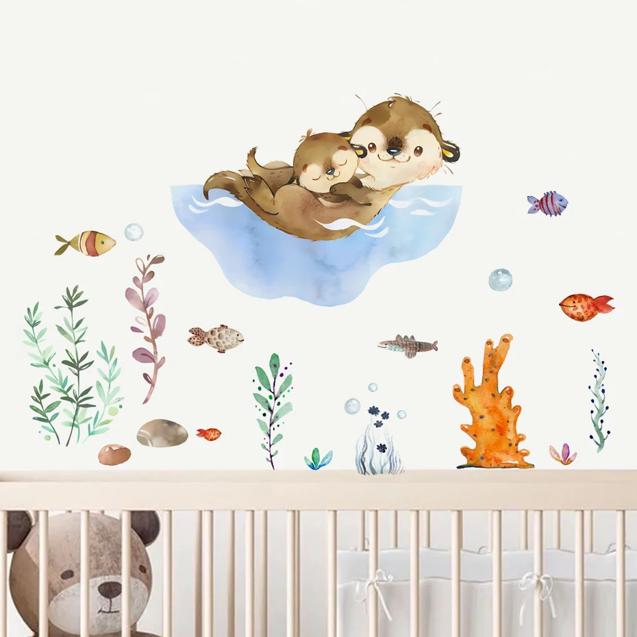 

Cartoon Cute Otter Sea Animals Stars Wall Stickers Bear Deer Wall Decals for Kids Room Baby Nursery Room Bedroom Murals