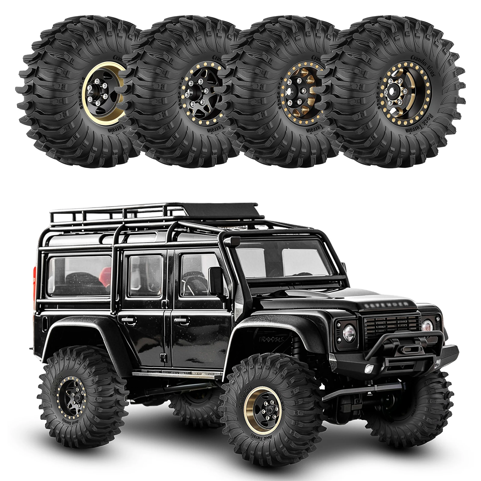 RCMMTING 4pcs 1.0'' Brass Beadlock Wheel & Tire Set 63*24mm for 1/18 1/24 RC Crawler Car TRX4M Axial SCX24 AX24 Upgrade Parts