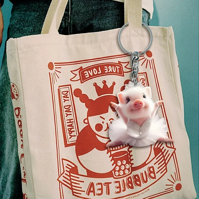 1PC 2D الاكريليك الأبيض لطيف الباليه خنزير سيارة مرآة الرؤية الخلفية الديكور قلادة! حقيبة سلسلة المفاتيح قلادة، قلادة ديكور المنزل