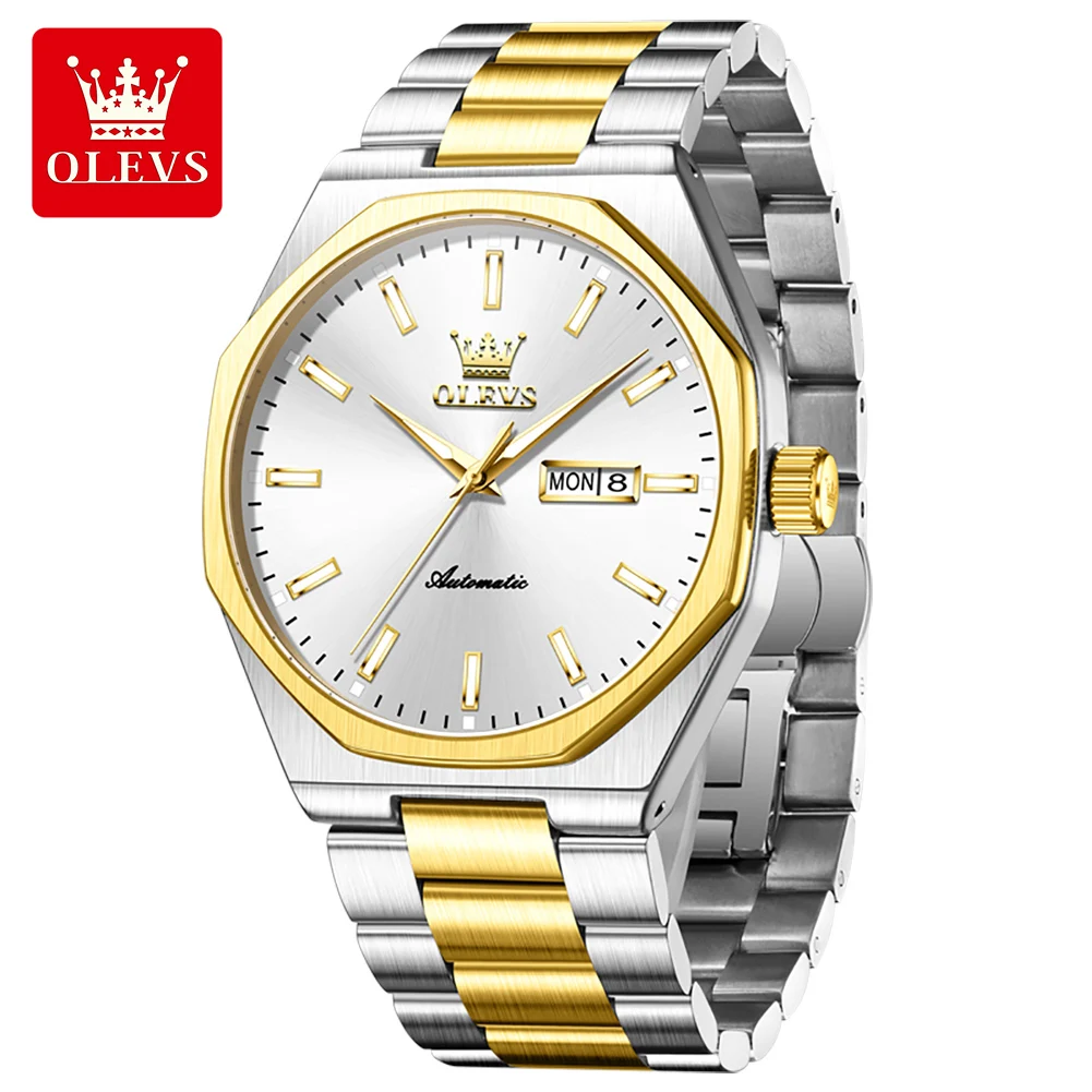 OLEVS 6786 Diving  Automatic Mechanical Men's Watch Luxury Dual Calendar Display  Waterproof Super Luminous Wristwatch Gifts