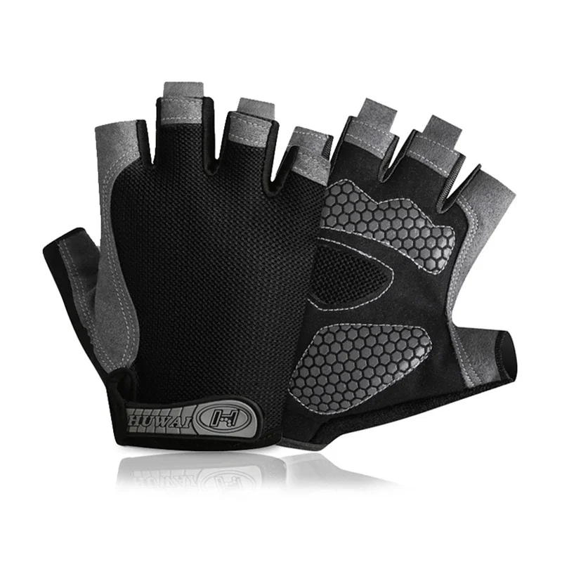 Guantes antideslizantes de medio dedo para hombre y mujer, mancuernas transpirables, elásticos para ejercicio