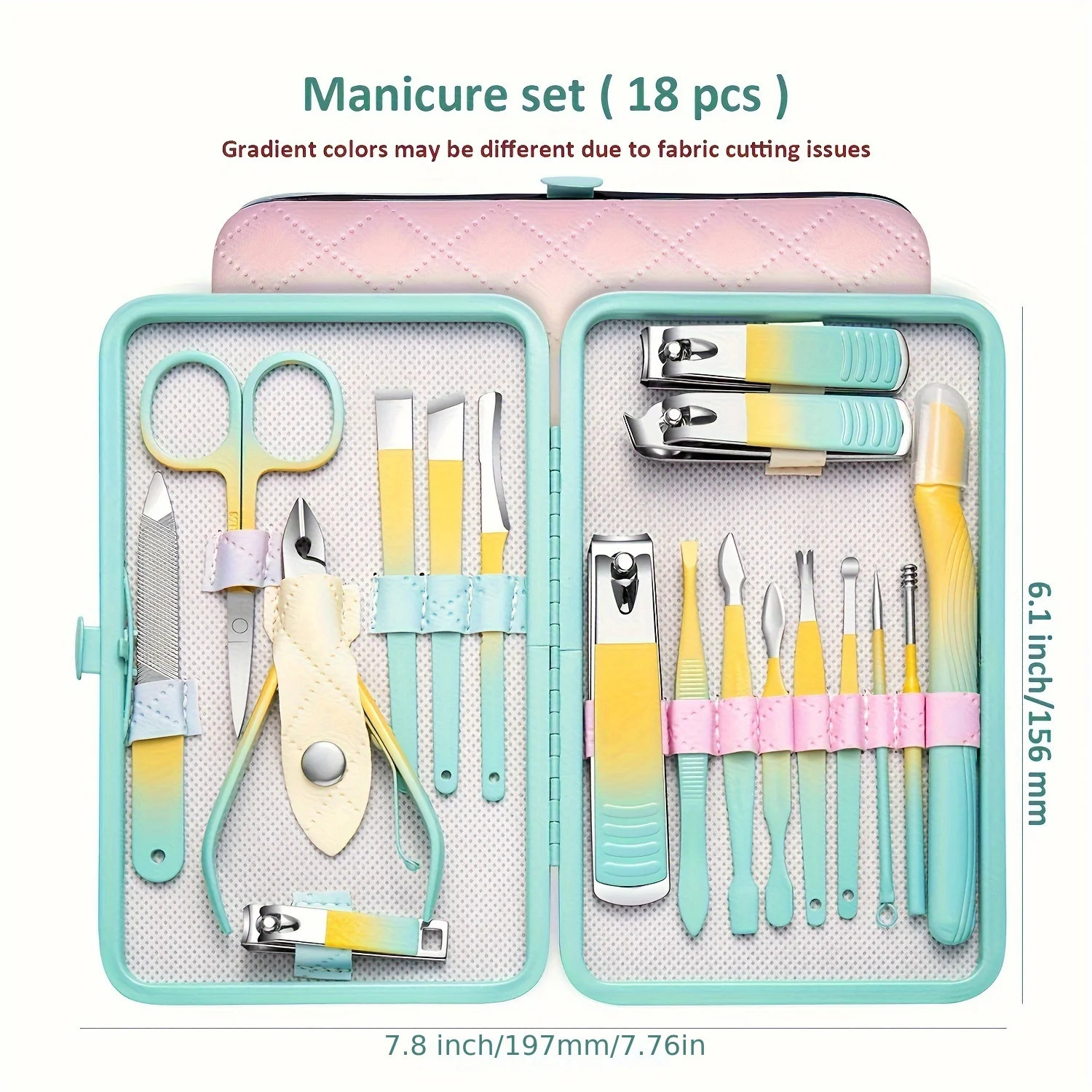 Conjunto profissional de manicure e pedicure, cortadores de unhas, ferramentas de aço de alta qualidade, cores gradientes, 7 a 18pcs