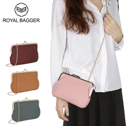 Royal Bagger Kiss Lock Wallets for Women, Fashion Casual Clutch Wallet Purse, Genuine Leather Mini Chain Crossbody Bag 1843