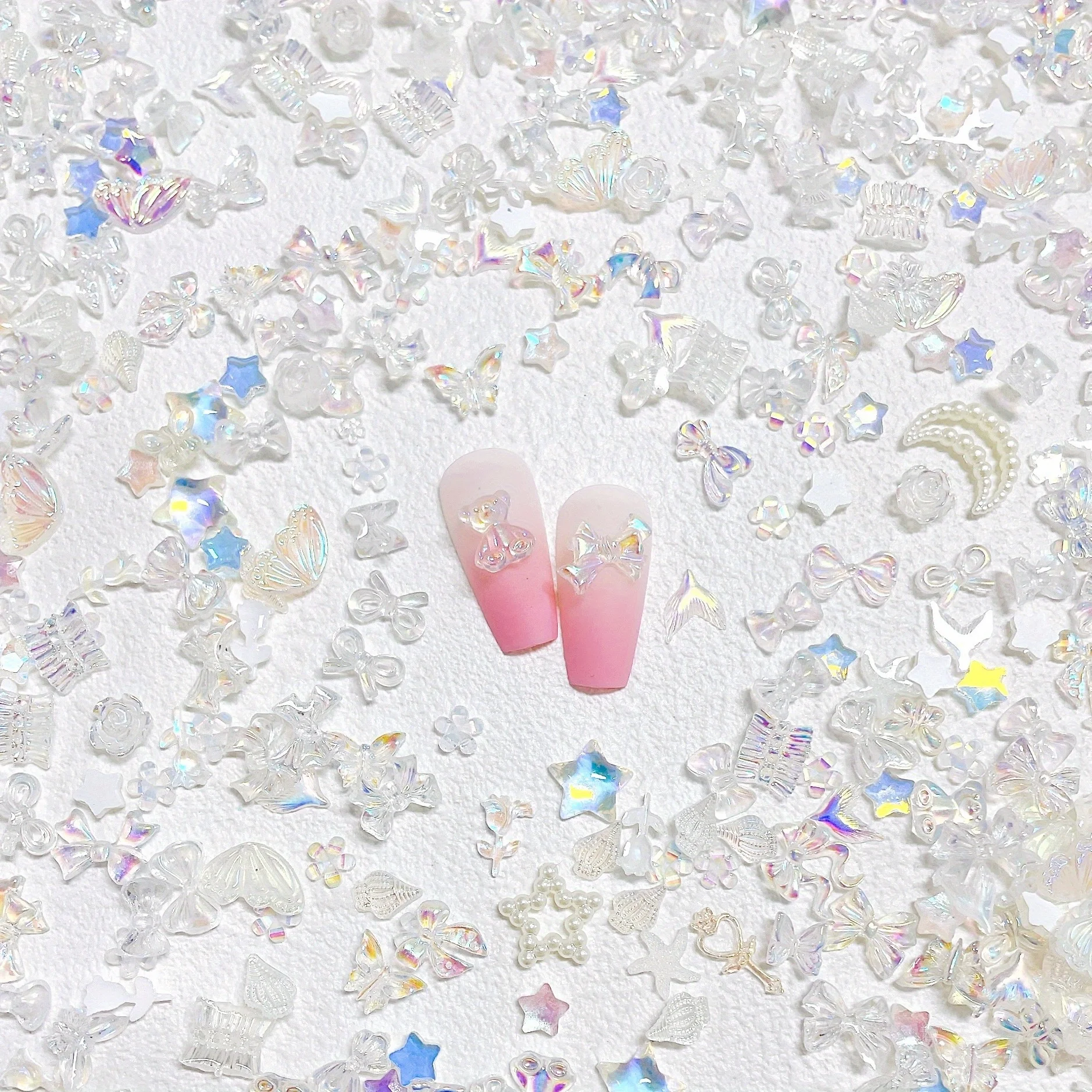 50pcs Resin Butterfly Nail Art Jewelry Bow Tie Streamer Wearing Nail Ice Through Hairpin Phone Case Decorations Diy Accessories