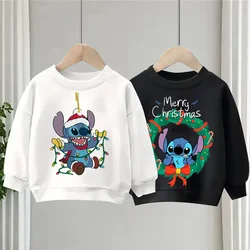 Stitch Christmas Kid Sweatshirts Children's Kawaii Pullover Cartoon Boy Girl Hoodies Casual Little Baby Fashion Festival Clothes