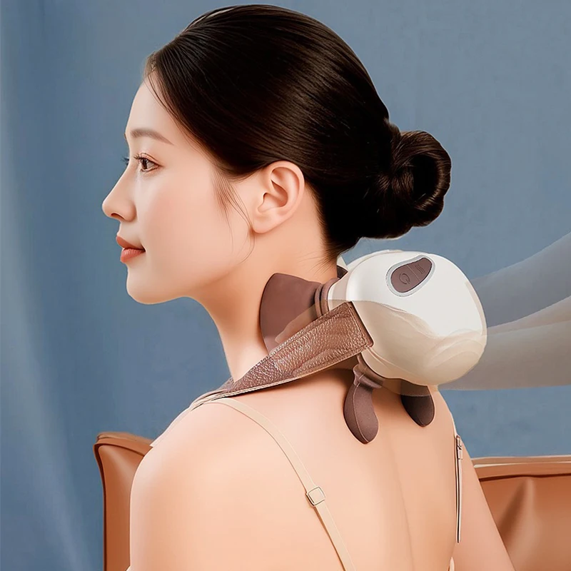 Neck and Shoulder Massager, Human-like 3D Kneading with Heat, Cervical Pain Relief for Trapezius, Perfect Gift for Home/Office