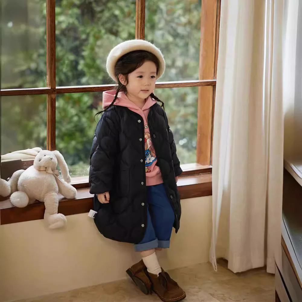 2-7Years Baby Girls Long and Short Down Jacket Kids Autumn Winter Light Thin Coat Stylish Solid Color Jacket Grils Down Jacket