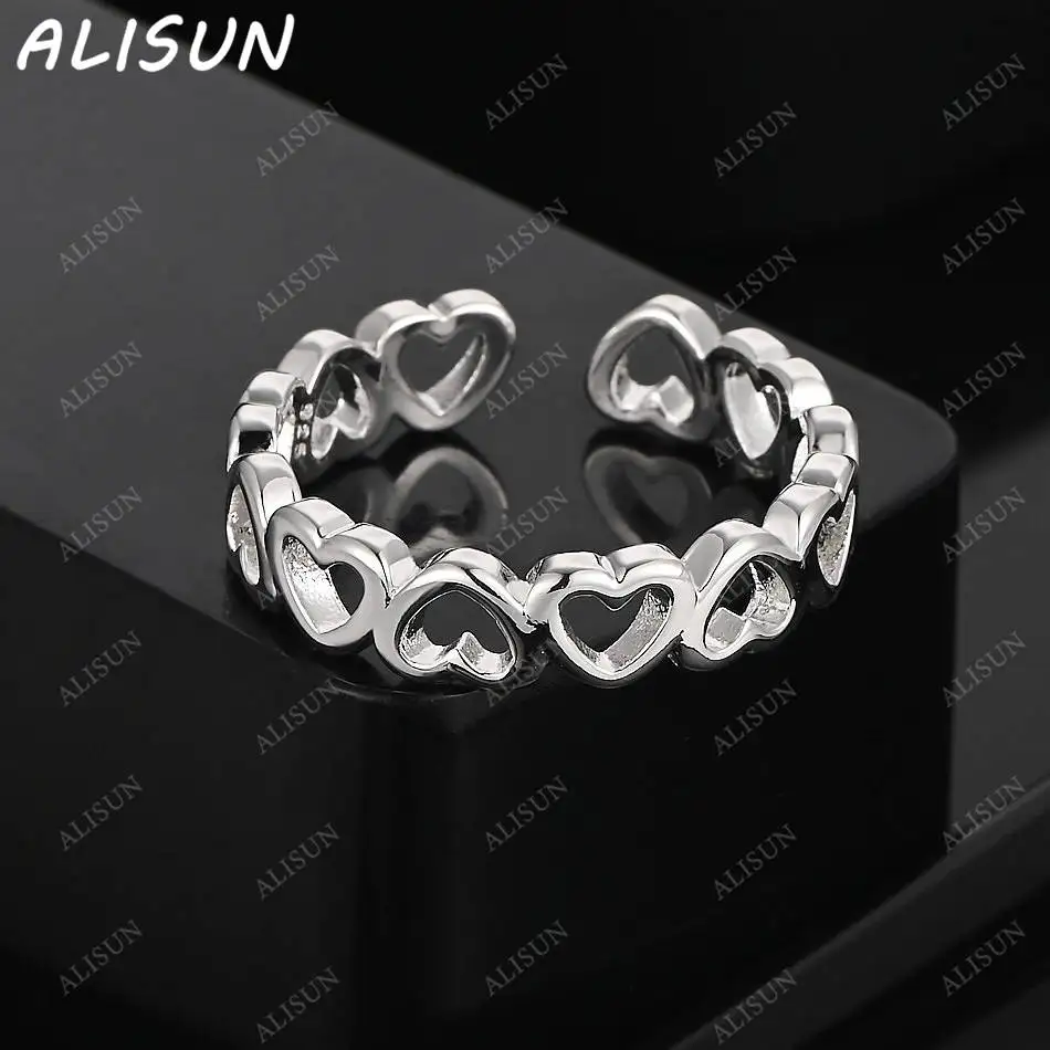 

ALISUN 925 Sterling Silver Hearts Open Wedding Ring For Women Grace Jewelry Trend Fashionable Birthday Party Gifts