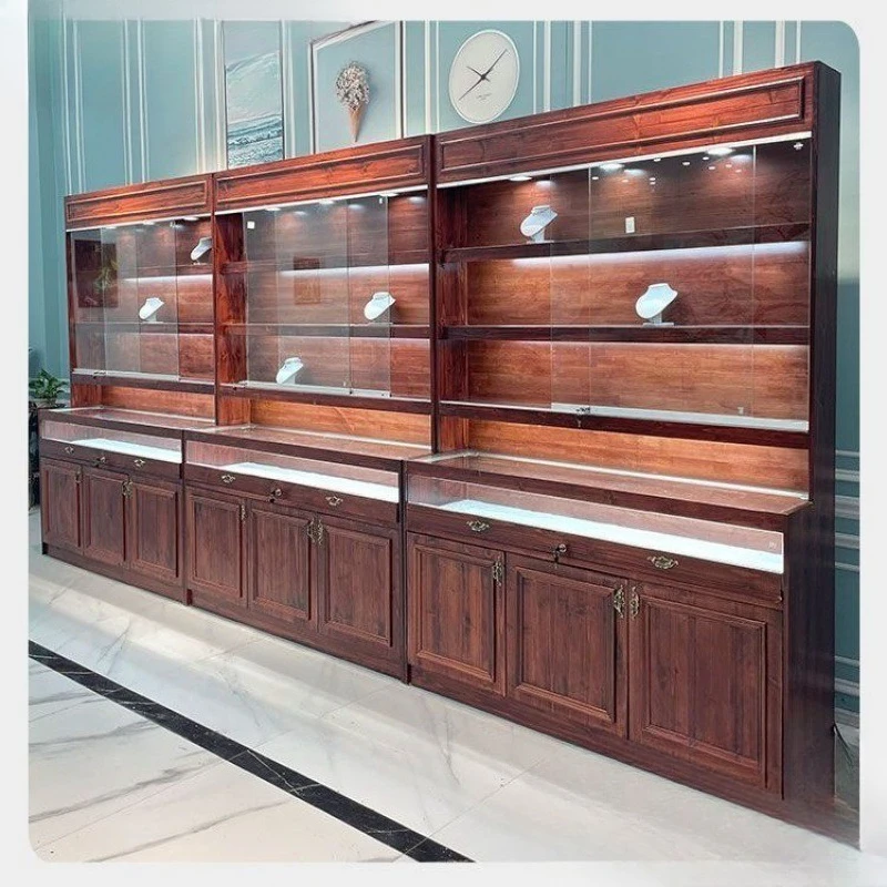 

Retro Solid Wood Jewelry Display Cabinet Jade Antique Jade Transparent Display Cabinet Jewelry Beeswax Jewelry Glass Zhongdao