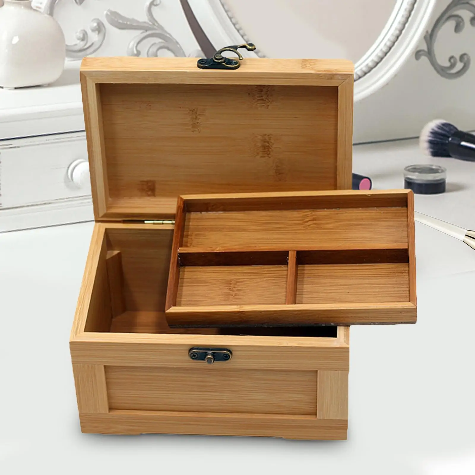 

Wooden Jewelry Box Bamboo Trinket Box with Hinged Lid Jewelry Case for Art