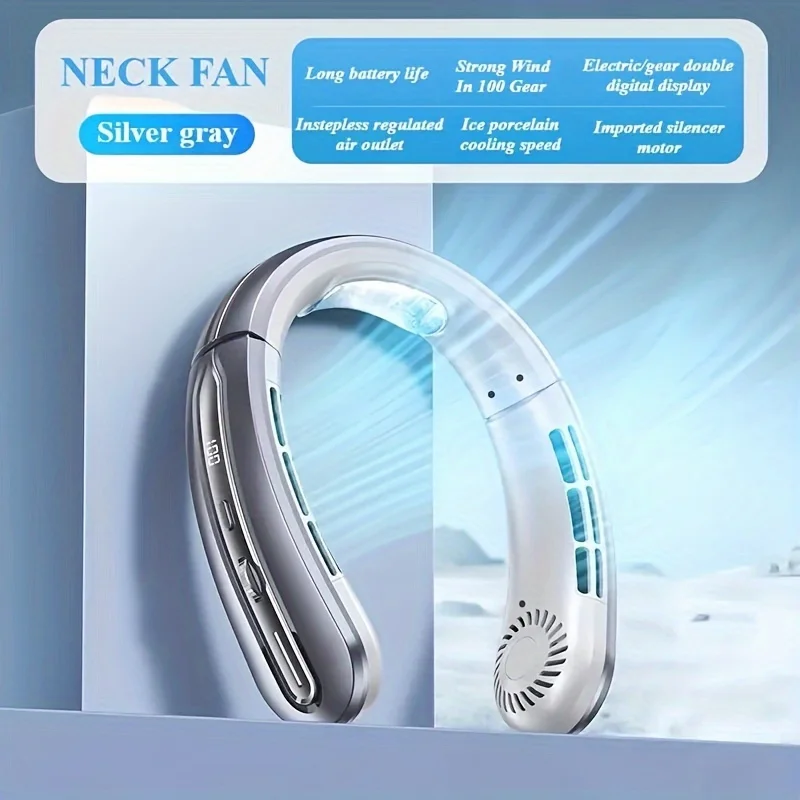 

8000mAh USB Hanging Neck Fan Portable Bladeless Mini Rechargeable Mute LED Digital Display Electric Fans Air Cooler New