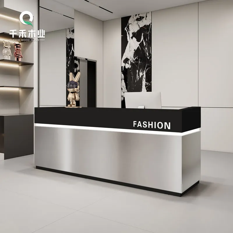 Sleek Stainless Steel Industrial Reception Desk For Commercial Spaces Bar Counters Retail Shops Hair Salons E-Sports Cafes