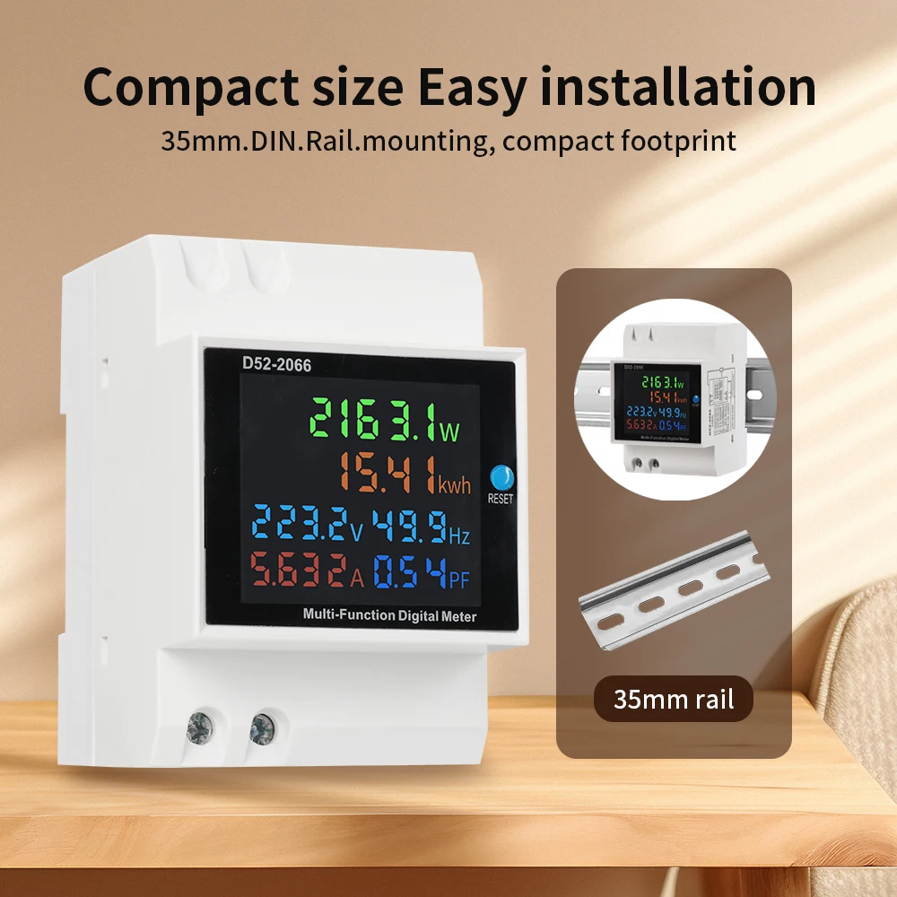 TNCE D52-2066 AC monitor 220V 100A Voltage Current Power Factor Active KWH Electric energy Frequency meter VOLT AMP Din Rail - view 4