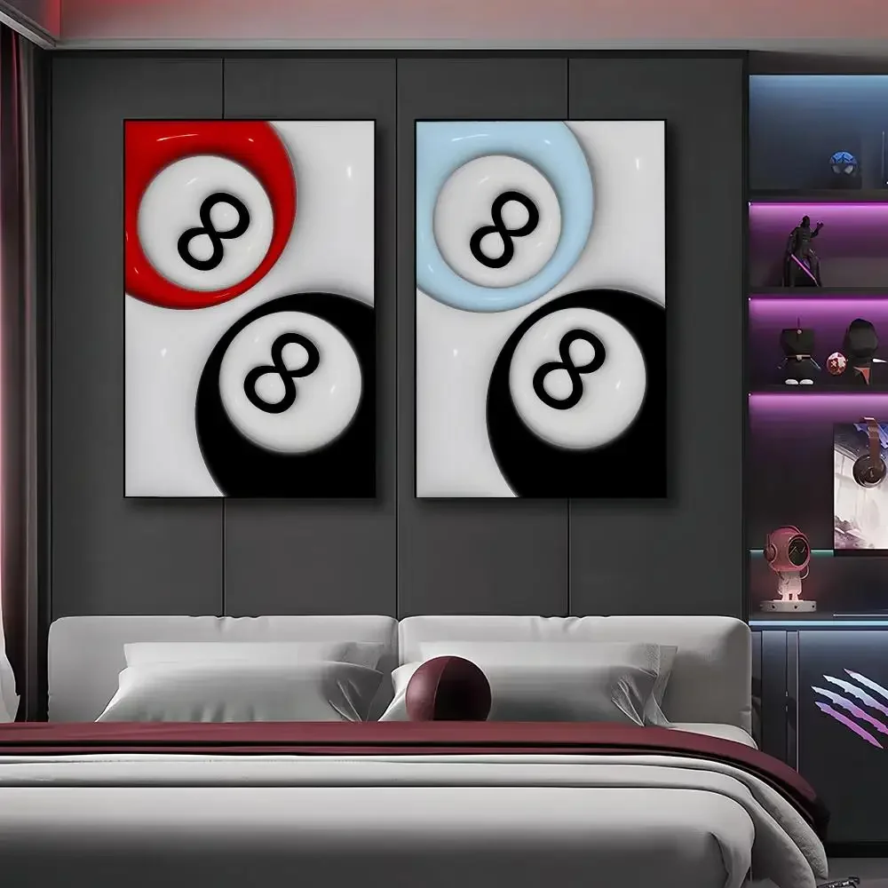 8 Ball Canvas Poster Pink Black White Billiard Y2K Retro Psychedelic Game Room Bar Home Decor Gift Painting Calligraphy