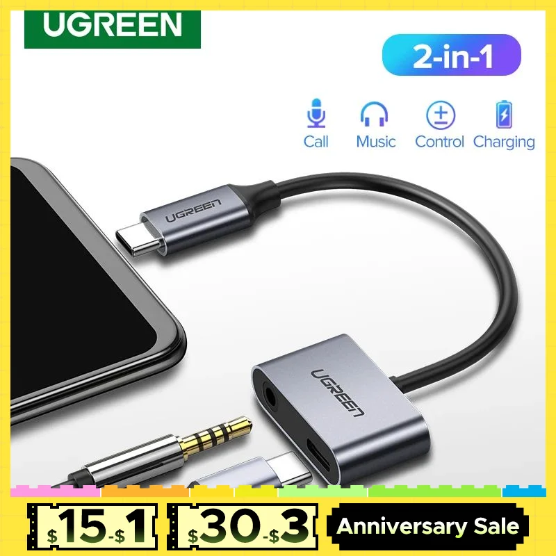 UGREEN USB C to Jack 3.5 Type C Cable Adapter USB Type C 3.5mm AUX Earphone Converter for Huawei P20 Pro Xiaomi Mi 6 8 9 se Note