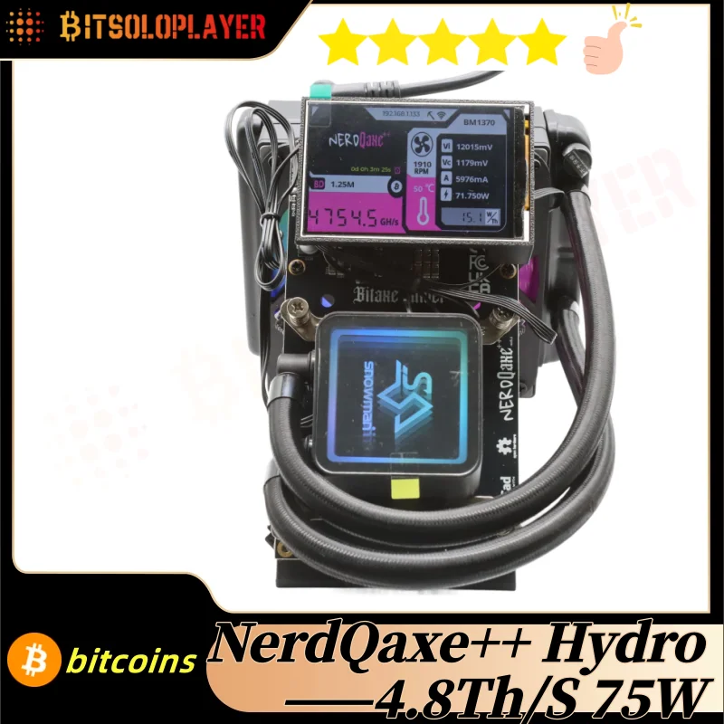 

100% New NerdQaxe++ Hydro 3.8inchScreen 4.8TH/s 75W BM1370 Chip SHA-256 Bitcoin Solo Lottery Miner With 12V 10A power supply