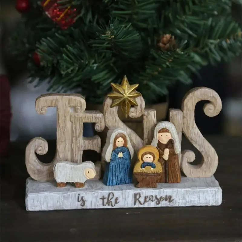 

Q0KA Traditional Religious Statue Holy Family Figurine Christmas Nativity Scene Ornament Resins Craft Holiday Decoration
