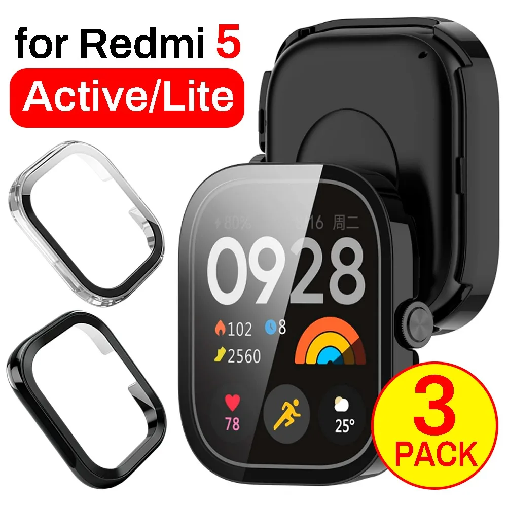 

PC Case with Screen Protector Glass for Redmi Watch 5 Lite 5 Active Full Cover Anti-scratch Bumper Shell for Redmi Watch5 Active