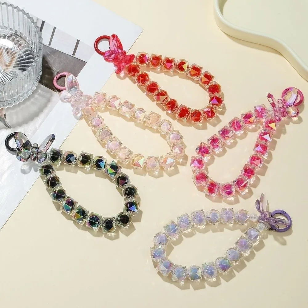 

Новая цепочка для телефона с блестящими стразами в форме бабочки, портативный брелок-подвеска с разноцветными бусинами, короткий шнурок для телефона, защита от потери