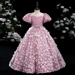 Children's Dress 2023 Spring New Girls Fluffy Piano Performance Dress Flower Girl Host Elegant Catwalk Show Evening Dress