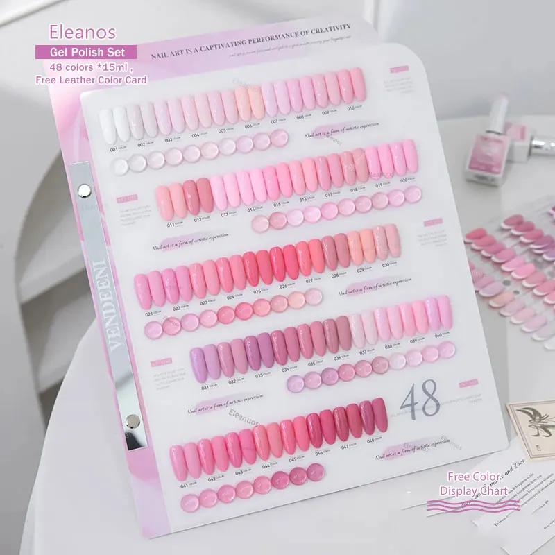 Set de 48Pcs Esmaltes en Gel Nude Rosado Alta Saturación Pastel con Tarjeta de Colores UV LED Remojable 15ml Brillantina Rosa Cereza 15ml 3