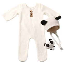 3Pcs Newborns Photography Costume Set Gentle on Skin Baby Knitting Romper & Chin Ties Hat Photo Props for Photoshoots