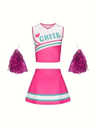 Traje de falda de animadora con estampado de amor para niñas y niños, uniformes de rendimiento bonitos, envío de pompones, temporada de regreso a la escuela