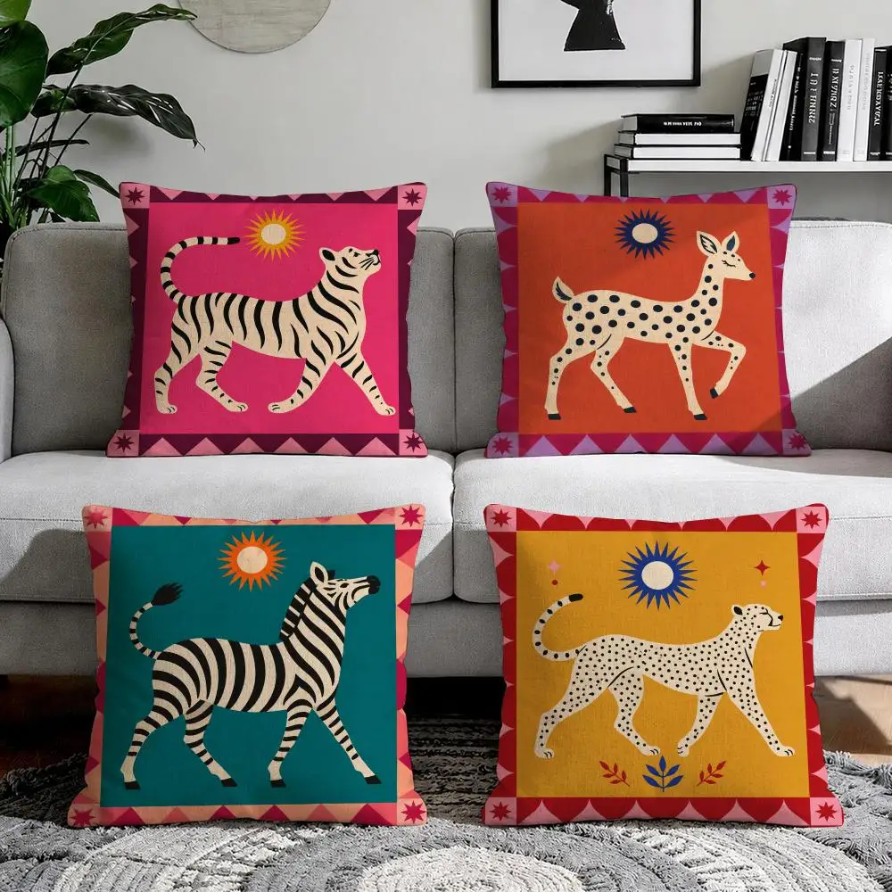 Boho Animal Totem Cushion Cover Linen Throw Soft Decorative  for Bed Sofa Car Home Decor Pillowcase 45x45cm