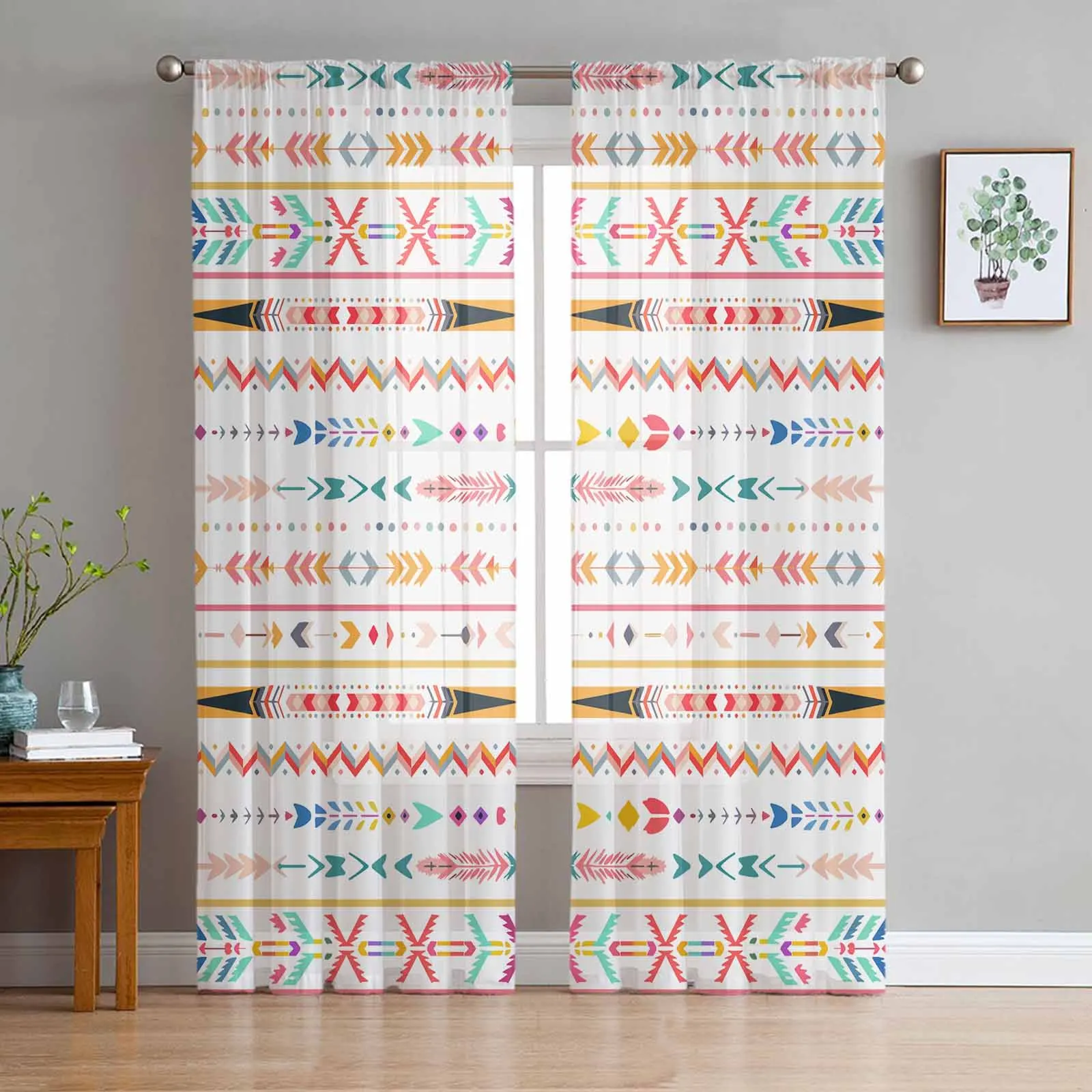 Aztec Navajo Flower Grass Tribe Sheer Curtain Living Room Drapes Home Bedroom Voile Curtain Tulle Window Curtain