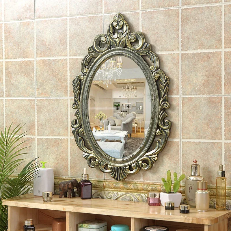 

Korean Style Vintage Wall Mirror Vanity Bathroom Oval Macrame Antique Mirror Portable Hanging Dorm Room Espejos Household Goods