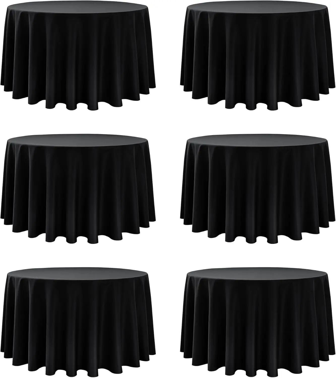 

6-Pack Black Round Tablecloths, 120 Inches, Stain-Resistant Polyester for 5-6 Ft Round Tables - Washable Table Covers fo