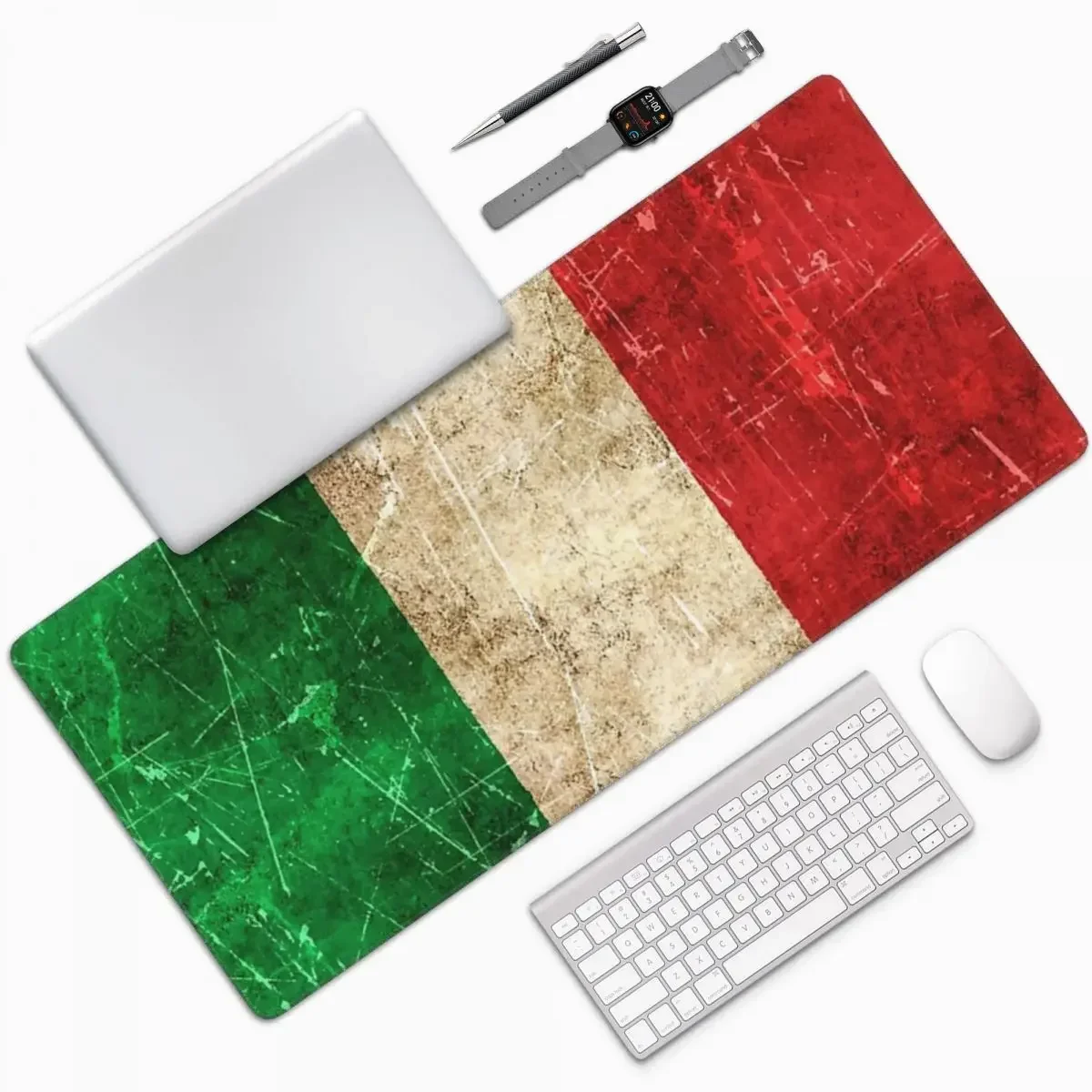 Винтажный состаренный и царапанный итальянский флаг, большой коврик для мыши, компьютерная клавиатура, коврик для мыши, геймерский ПК, ноутбук, настольный коврик, офисные коврики для стола