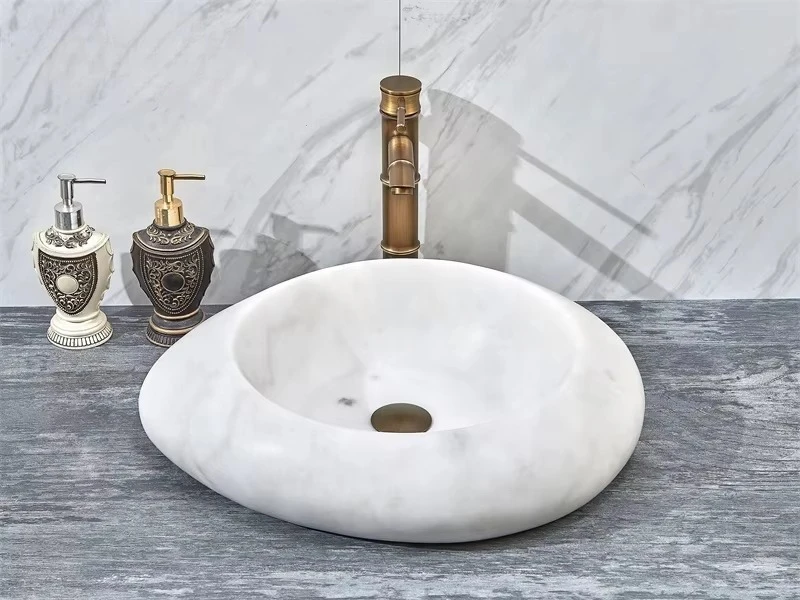 Luxury Art Stone White Marble Cobblestone Shape Basins Sinks