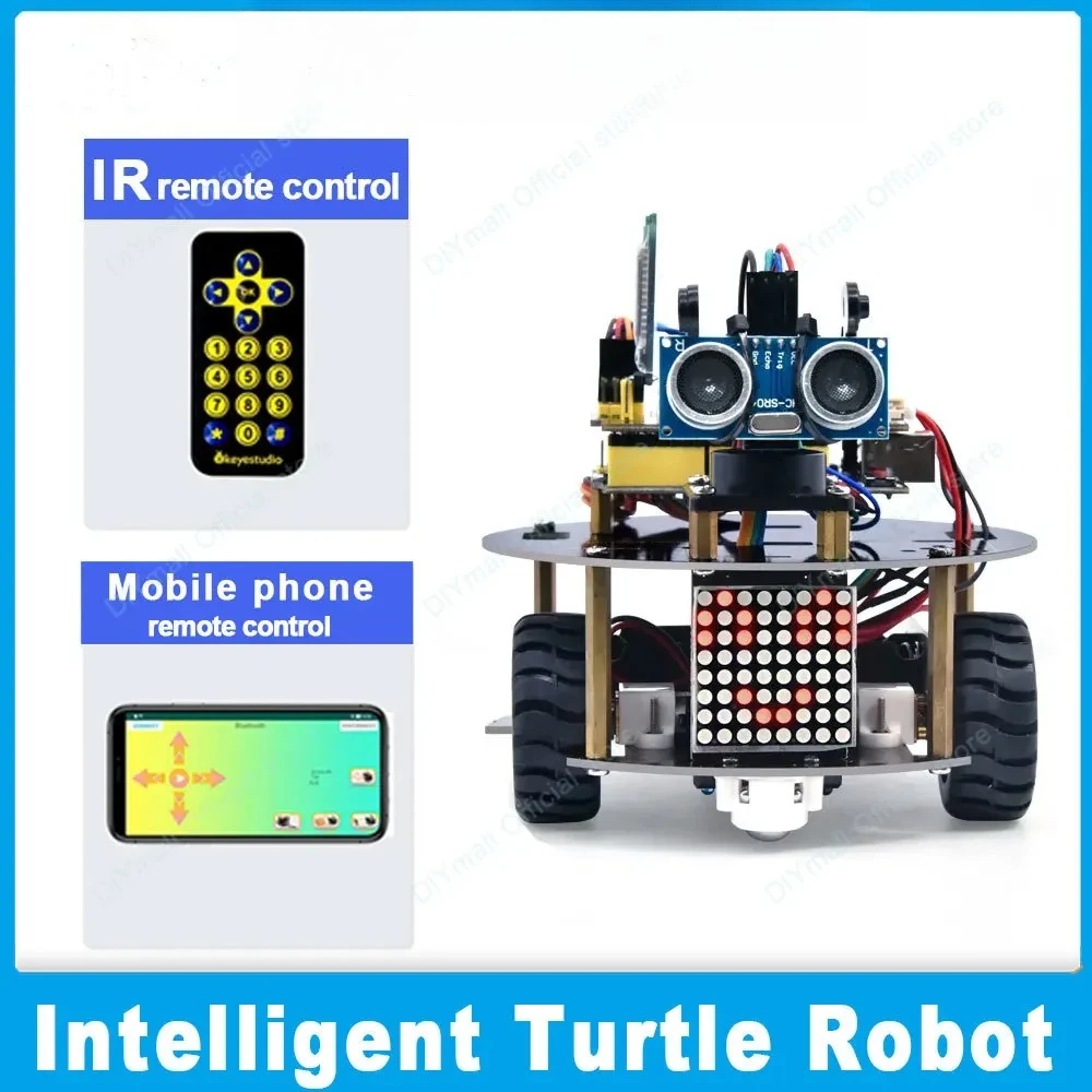 Keyestudio Smart Little Turtle Robot V3.0 – Arduino STEM Programmable Kit with Blue-tooth Mixly Coding Multi-Sensor Functions
