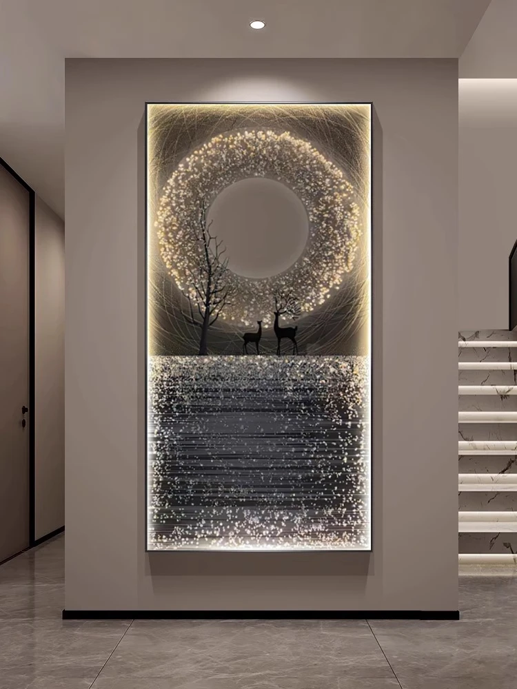 

Modern minimalist style starry sky deer entrance decoration painting, light luxury atmosphere living room corridor wall lamp