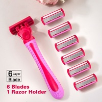 1 Handle + 6 Blades/ Men And Women Body Hair Safety Bikini Aloe Strip Razors Blade Set Female Shavers Replacement Heads